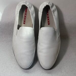Prada Men's White Perforated Slip-On Loafers
